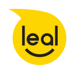 Logo with a yellow drop that says leal with a smile underneath